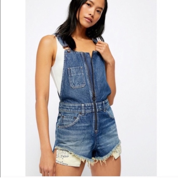 NWT Free People Ziggy Sunkissed Overall Shortalls Shorts in Aura Blue - Picture 2 of 7